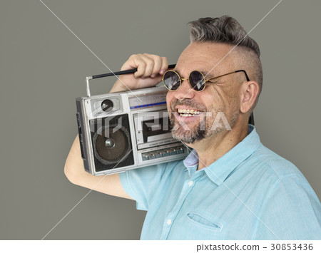 Caucasian Man Holding Jukebox Smile Caucasian Man Holding Jukebox Smile 30853436