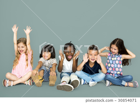 Group of happiness little children sitting on the floor 30854071