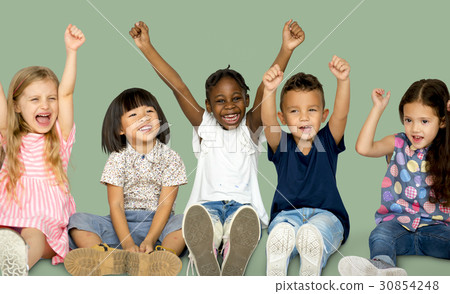 Diverse Group Of Happy Kids Holding Hands Up Diverse Group Of Happy Kids Holding Hands Up 30854248