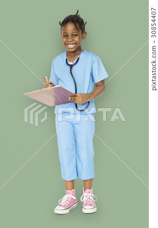 Little girl with doctor dream job smiling Little girl with doctor dream job smiling 30854407