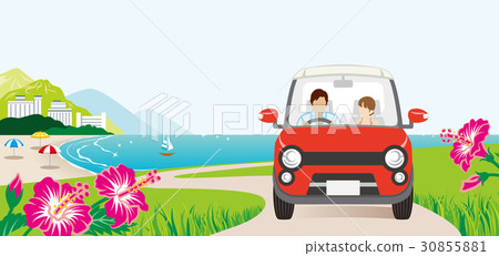 駕駛路的汽車前面夫婦由海 30855881