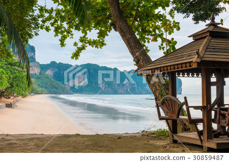 Gazebo in a beautiful place on the beach 30859487