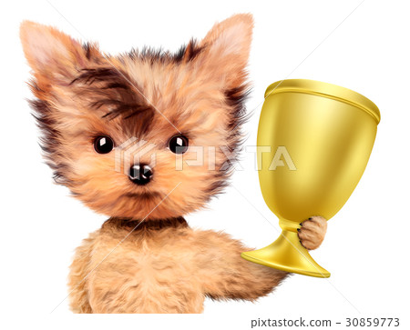 Funny dog holding golden cup 30859773