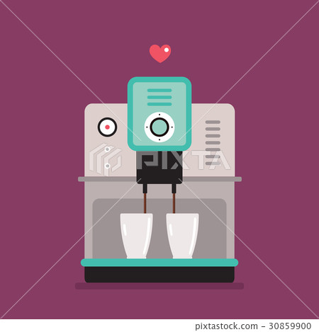 Colorful coffee machine on purple background Flat Colorful coffee machine on purple background Flat 30859900