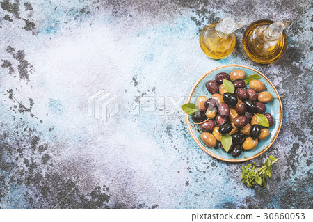 Pickled green and black Mediterranean olives Pickled green and black Mediterranean olives 30860053