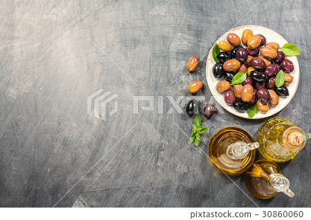 Pickled green and black Mediterranean olives Pickled green and black Mediterranean olives 30860060