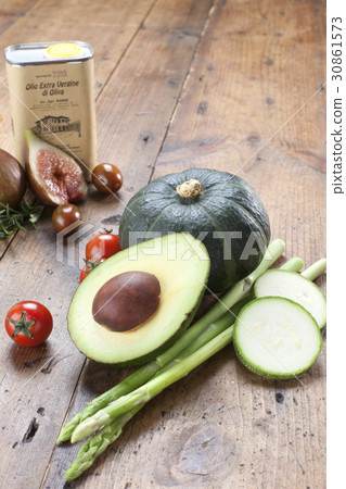Squash, avocados, asparagus, zucchini, drop tomatoes, figs, dates tomatoes, rosemary, olive oil 30861573