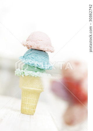 Mint ice cream, strawberry ice cream, melon ice cream Mint ice cream, strawberry ice cream, melon ice cream 30862742