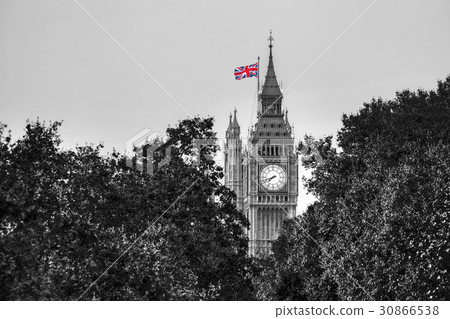 Big Ben clock against trees in London, England, UK 30866538