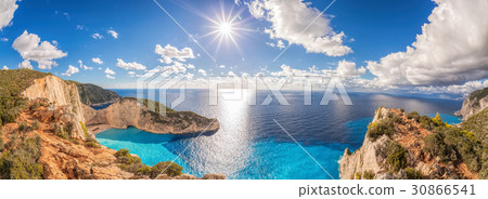 Navagio beach on Zakynthos island in Greece Navagio beach on Zakynthos island in Greece 30866541