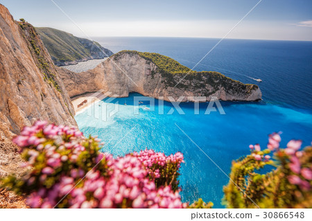 Navagio beach on Zakynthos island in Greece Navagio beach on Zakynthos island in Greece 30866548