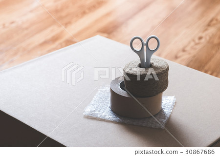 Cardboard box and gum tape Cardboard box and gum tape 30867686