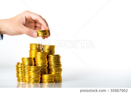 Lots of gold coins, white background Lots of gold coins, white background 30867902