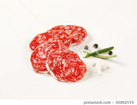 slices of French dry cured salami with spices slices of French dry cured salami with spices 30868559