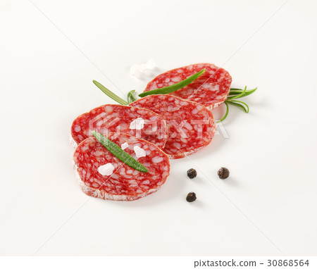 slices of French dry cured salami with spices slices of French dry cured salami with spices 30868564