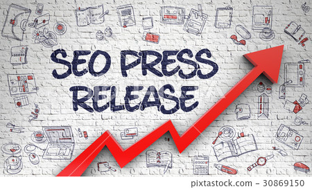 SEO Press Release Drawn on Brick Wall. 3D. 30869150