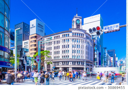 Tokyo Ginza 4-chome intersection scenery Tokyo Ginza 4-chome intersection scenery 30869455