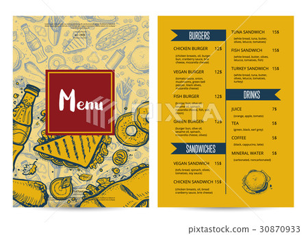 Restaurant menu brochure with hand drawn graphic 30870933