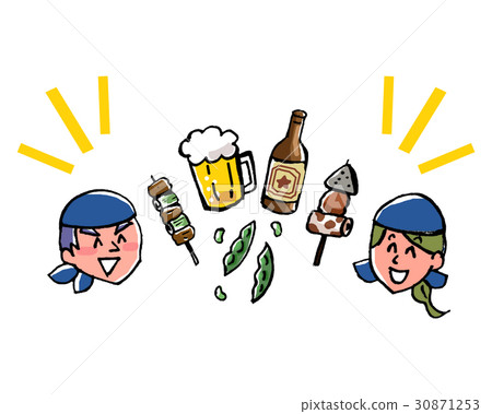 Illustration of an Izakaya clerk and a beer and a knob Illustration of an Izakaya clerk and a beer and a knob 30871253