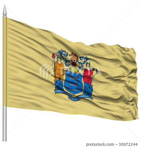 Isolated New Jersey Flag on Flagpole, USA state 30872244