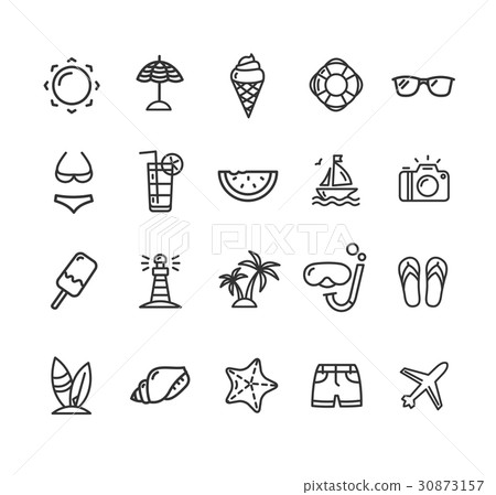 Summer Icon Black Thin Line Set. Vector Summer Icon Black Thin Line Set. Vector 30873157