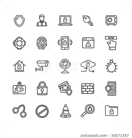 Data Security and Safe Icon Black Thin Line Set Data Security and Safe Icon Black Thin Line Set 30873167