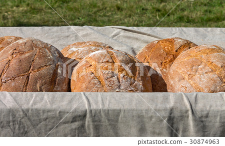 Fresh hearth bread in basket Fresh hearth bread in basket 30874963