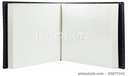 Opened book with blank pages on a white background 30875342