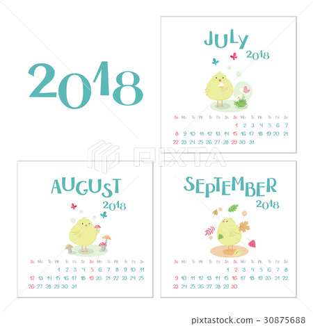 Calendar 2018. July, August and September. 30875688