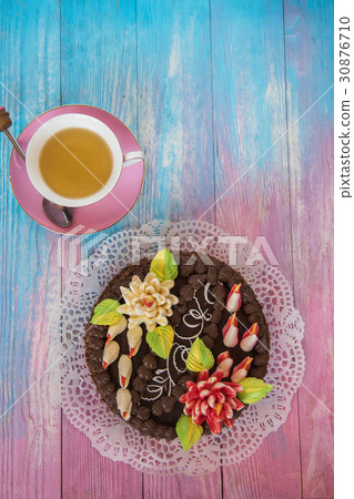 Cake on color background 30876710
