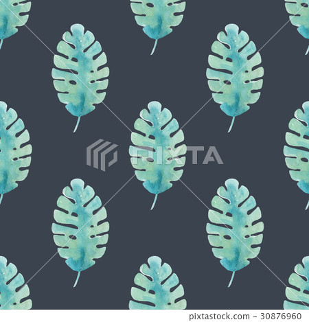 Watercolor tropical pattern with leaves. 30876960