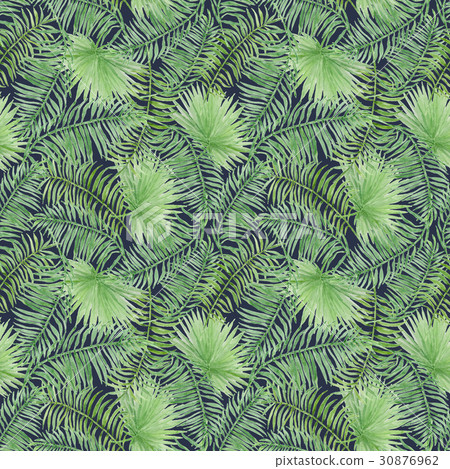 Watercolor tropical pattern with leaves. 30876962