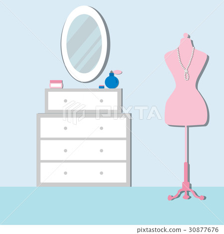 Bedroom with furniture and mannequin. 30877676