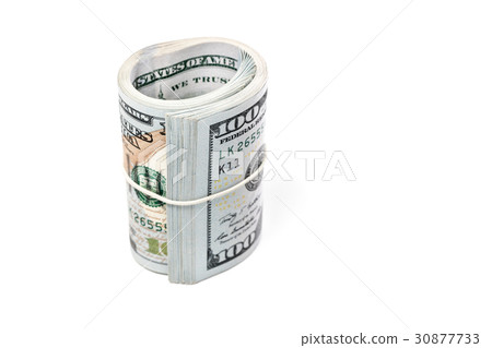 Bundle of money tied up with rubber 30877733