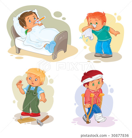 Set icons little boy sick Set icons little boy sick 30877836