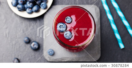 Berry smoothie with fresh blueberries. Top view 30878284