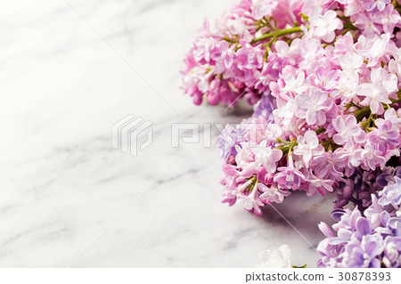Lilac flowers on marble background. Copy space. 30878393