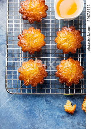 Lemon muffins cakes, financiers on a cooling rack. 30878551