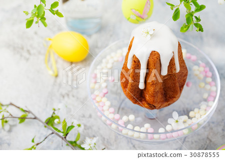 Traditional Easter cake with colored eggs, flowers Traditional Easter cake with colored eggs, flowers 30878555