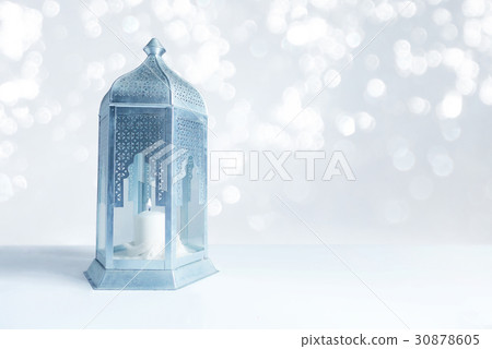 Ornamental silver and blue Arabic lantern on the 30878605