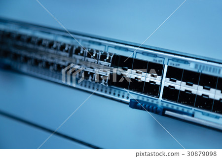 Close up of switch panel for LAN cables 30879098