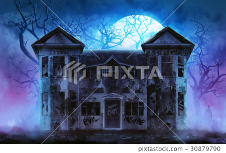Old wooden grungy dark evil haunted house. 30879790