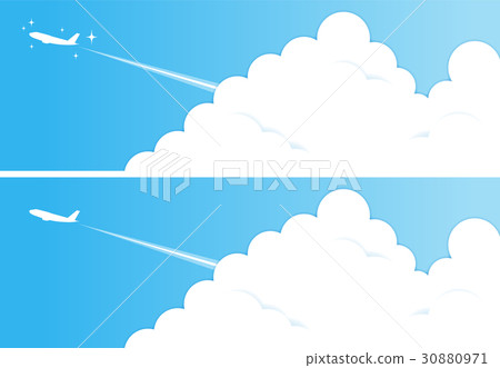 夏天藍天和到來雲彩和飛機2件套 30880971
