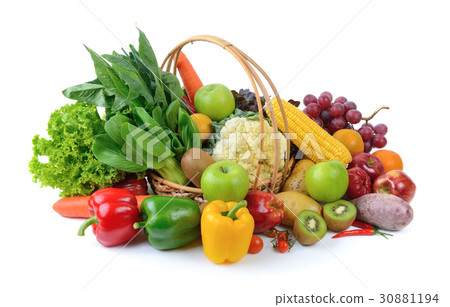 vegetables and fruits on white background vegetables and fruits on white background 30881194