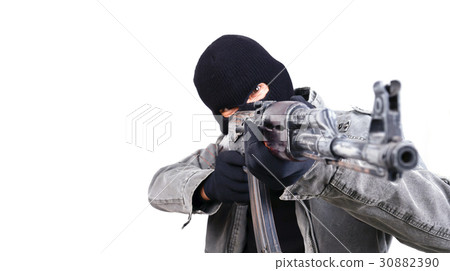 terrorist with ak47 machine gun terrorist with ak47 machine gun 30882390