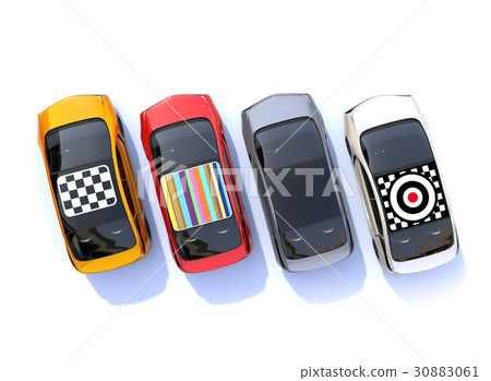 An image of a colorful electric car with a graphic pattern in the roof 30883061