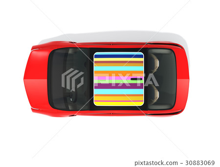 Top view image of red electric car with graphic pattern in roof 30883069