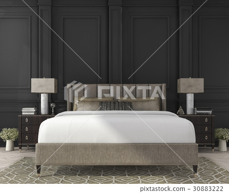 3d rendering classic bed in dark wood bedroom 30883222