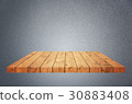 Wooden shelf on gray blank background 30883408