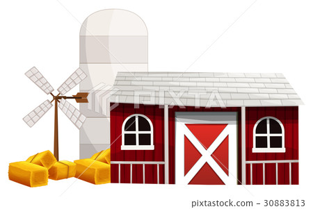 Silo and barn painted in red color Silo and barn painted in red color 30883813